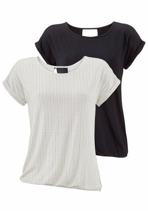 LASCANA 2 pack - T-Shirt print - offwhite-gemustert+schwarz-uni
