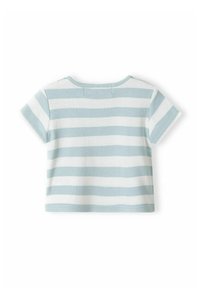 Kortärmad skjorta med rund halsringning. Har växelvis ljusblå och vita horisontella ränder. Bomullsmaterial, mjuk textur.