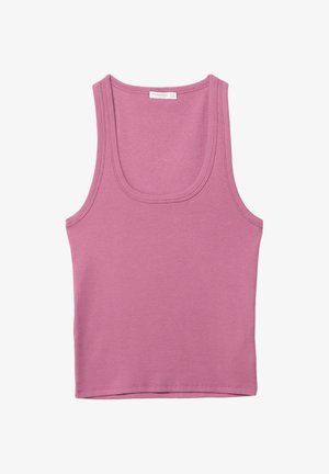 Lilla tanktop med rund halsudskæring og brede stropper, lavet af blødt bomuldsstof. Glat tekstur uden synlige mønstre eller udsmykninger.