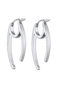 Pendientes de aro de plata con un diseño curvado, que presentan superficies lisas y acentos texturizados en los bordes. Hechos de plata esterlina 925.