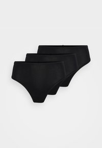Three pairs of black cotton briefs, featuring a high-rise waistband, smooth texture, and a classic cut with no visible patterns or accents.