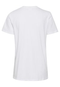 Bílý tričko s krátkým rukávem a kulatým výstřihem vyrobené z bavlny, s hladkým povrchem a rovný střih bez viditelných vzorů nebo akcentů.