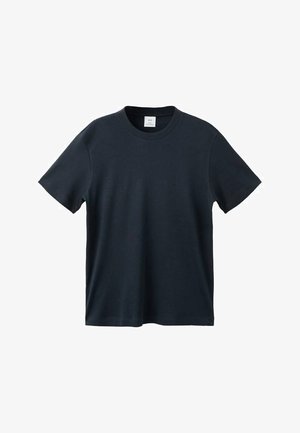 T-shirt a maniche corte di colore blu navy realizzato in cotone morbido, caratterizzato da un collo rotondo e un design semplice e pulito, privo di stampe o accenti.