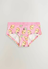 Mutandine rosa in cotone per ragazze con una stampa di ananas, caratterizzate da volti di cartone animato e dettagli floreali. Fascia morbida in vita con il marchio "NEXT".