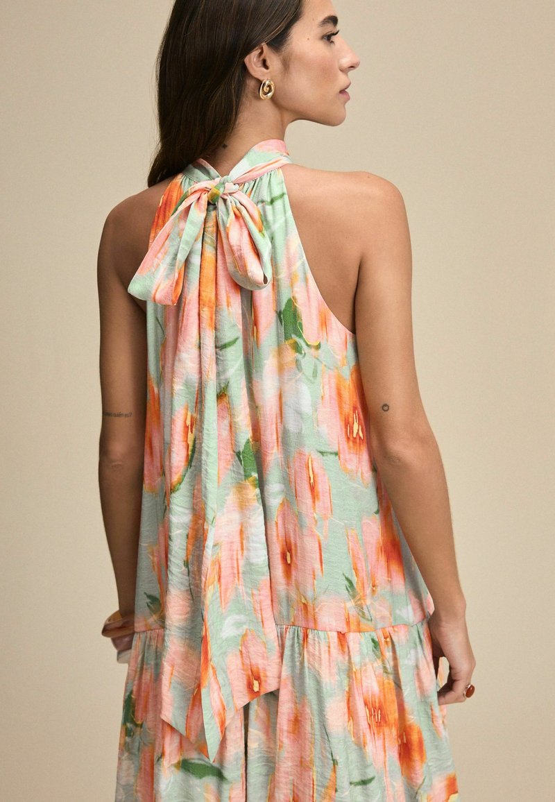 Next REGULAR FIT TIE NECK LAYERED - Maxi dress - light blue and orange smudge print/blue - Zalando Next REGULAR FIT TIE NECK LAYERED - Maxi dress - light blue and orange smudge print/blue - Zalando