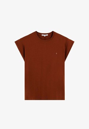 Rust-colored, short-sleeve t-shirt made of cotton. Features a round neckline and small logo detail on the chest. Soft texture.