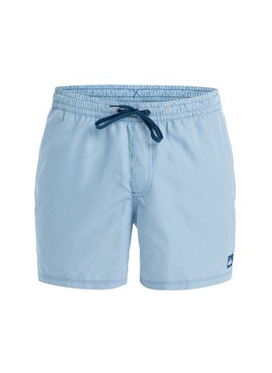 Lysblå badeshorts med vertikale striber, elastisk talje, snor og sidelomme. Stoffet har en glat tekstur. Lille logo-detail.