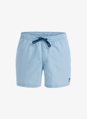 Heledad sinise värvi ujumispüksid vertikaalsete triipudega, elastne vöökoht, string ja küljetasku. Kanga pind on sile. Väike logosalv.