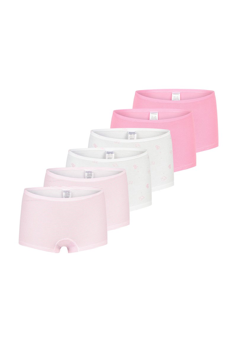 Fem par bomullboxershorts i nyanser av rosa och vitt, med enfärgade och subtilt randiga mönster, samt en bekväm midjeresår.