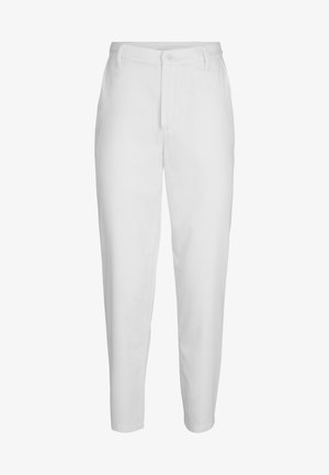 Witte broeken met een rechte snit, voorzien van een flat front, zijzakken, een enkele knoopsluiting en een soepele textuur.