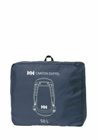 Sac de sport bleu foncé de 50 litres, au design simple. Comprend une poignée supérieure et un contour dessiné du sac avec des sangles sur le devant.