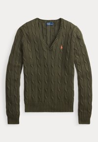 CABLE-KNIT COTTON V-NECK SWEATER - Džemper - harvest olive