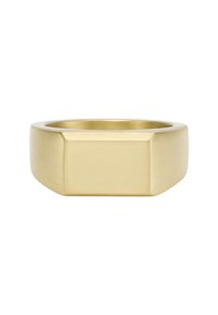 Bürsteter goldfarbener Metallring mit achteckiger Form, der glatte Kanten und ein mattes Finish aufweist, geeignet für unisex Trageweise.