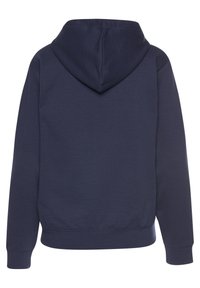 Námornícka modrá mikina s textúrovanou tkaninou, vybavená kapucňou so šnúrkami, dlhými rukávmi a rebrovaným lemom a manžetami. Čistý, minimalistický dizajn.