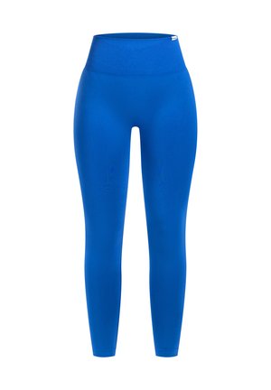 Leggings blue a vita alta realizzati in tessuto elasticizzato. Texture liscia, forma aderente e design a gamba intera. Dettaglio di branding minimalista incluso.