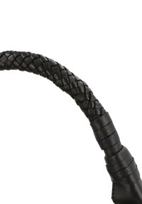 Zwarte leren handtasriem met een gevlochten structuur, met gladdere secties en een gewikkelde grip voor comfort. Duurzaam en flexibele ontwerp.