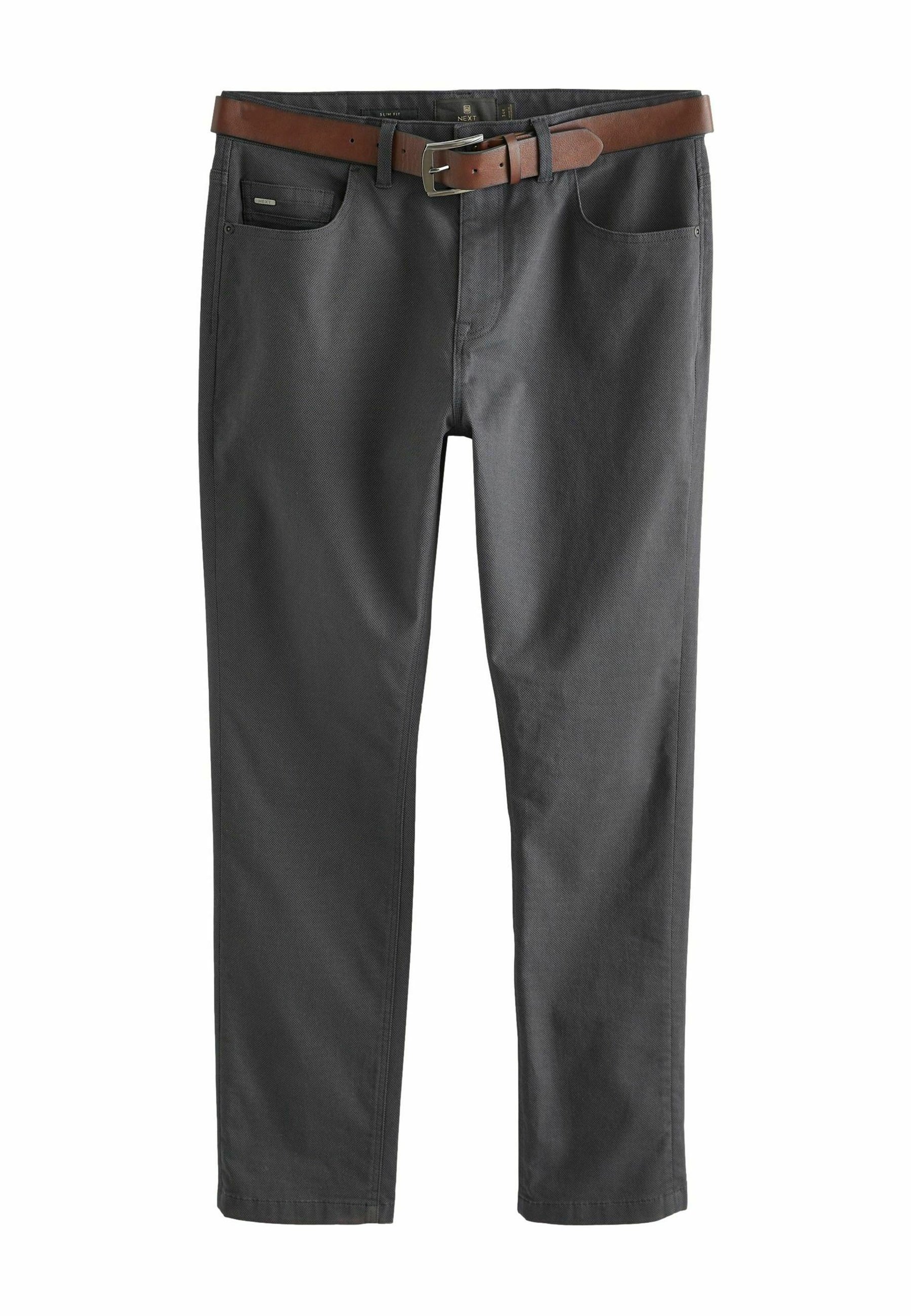 ★★ ★★ Slim fit brushed belted pants T22E7WP Przeglądaj Granatowy - Teksturowane spodnie o dopasowanym