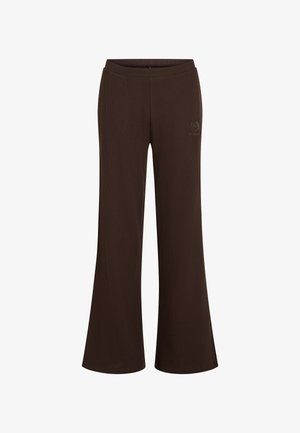 Smešane smeđe hlače od rebrastog materijala sa suženim donjim dijelom i elastičnom rajsferšlusom. Sadržavaju suptilni logo sprijeda. Glatka, teksturirana tkanina.