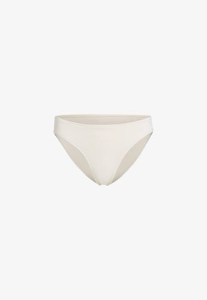 Witte naadloze bikini slipjes met een low-rise ontwerp, met een gladde textuur en een minimalistische stijl. Geen patronen of versieringen.