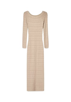 Bershka RUSTIC OPENWORK WITH BARDOT NECKLINE - MIDI - Šaty do práce - camel