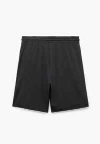 Schwarze Sportshorts aus leichtem, glattem Material. Mit elastischem Bund und lockerer Passform für hohen Tragekomfort.