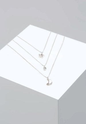 Collana Donna Elli A Strati Con Luna E Stelle, In Argento 925 Con Cristalli, Look Moderno, Lunghezza 40 Cm