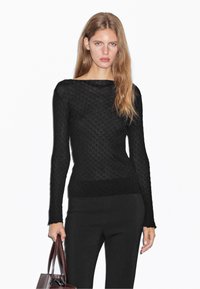 Massimo Dutti CREW NECK LONG SLEEVE TEXTURED - Long sleeved top - black