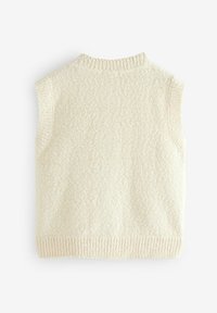 Gilet lavorato a maglia color crema senza maniche, con un motivo testurizzato, uno scollo alto e bordi a coste all'orlo e alle aperture per le braccia.
