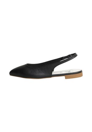 Zapato slingback de cuero negro con punta afilada, suela plana y diseño minimalista. Cuenta con una correa estrecha para un ajuste seguro.