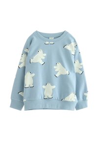 Helle blaue Sweatshirt mit weißen Illustrationen von Polarbären, gerippten Bündchen und Saum sowie einem runden Halsausschnitt. Aus weichem Baumwoll-Mix.