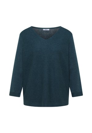 Cecil, Jumper with boat neck and textured finish - Trui - dull teal blue melange
