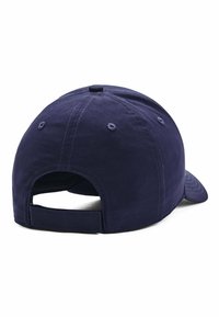 Marineblå baseballcap med struktureret design, justerbar rem og seks ventilationshuller på kronen for åndbarhed.