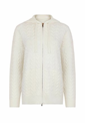 Hoodie aus Kabelstrick in Off-White, mit Reißverschluss, gerippten Bündchen und Saum sowie einem strukturierten, weichen Material.