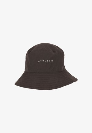 Chapeau bob noir avec bord cousu et texte blanc "ATHLECIA" centré sur le devant.