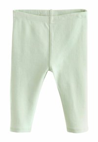 Leggings bébé vert clair uni avec taille élastique et sans motifs ni décorations visibles.