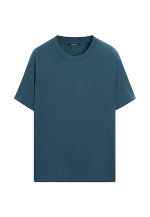 Kort T-shirt van katoen in teal met een ronde hals, voorzien van een losse pasvorm en een effen ontwerp zonder zichtbare patronen of accenten.