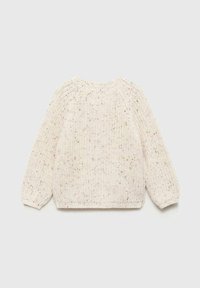 Pull en tricot avec un col rond, de couleur crème avec des accents mouchetés. Manches longues et poignets côtelés avec une coupe ample.