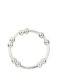 Silberner Ring mit einem Perlendekor, der gleichmäßig verteilte kugelförmige Akzente und glatte zylindrische Abschnitte aufweist. Mit der Gravur "JGJ 925 A9" versehen.
