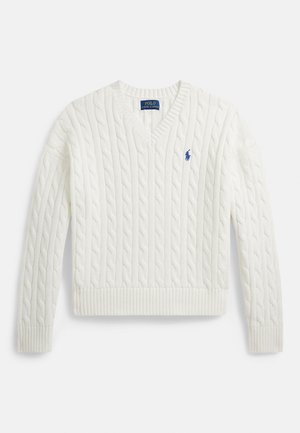 CABLE-KNIT COTTON V-NECK SWEATER 7-16Y - Pulóver - deckwash white