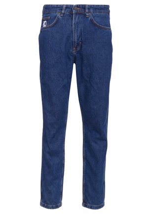 Μπλε τζιν παντελόνι με σχέδιο ίσιου ποδιού, με κλασική κουμπί, πέντε τσέπες και ελάχιστες λεπτομέρειες ραφής.