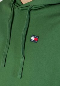 Felpa verde realizzata in tessuto morbido, con un logo patch frontale con accenti rossi, bianchi e blu; include lacci e una vestibilità comoda.