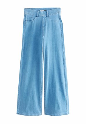 Lyseblå vidde jeans med forlommer, bæltestropper og høj talje.