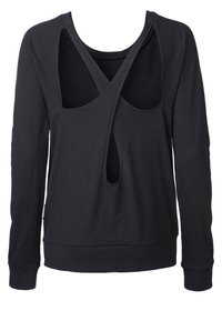 Svart långärmad sweatshirt med detaljerad utskärning framtill och baktill. Tillverkad av ett mjukt tyg med en figurnära midja och rund halsringning.