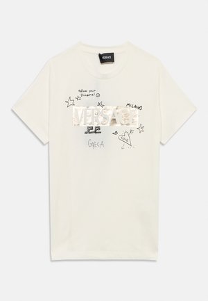 DODDLE LOGO UNISEX - Nyomott mintás póló - bianco/gold-coloured/nero