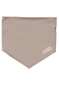 Beige Baumwollbandana in dreieckiger Form, mit feiner Textur und gesticktem Rand. Ein kleines Etikett trägt die Aufschrift "little one".
