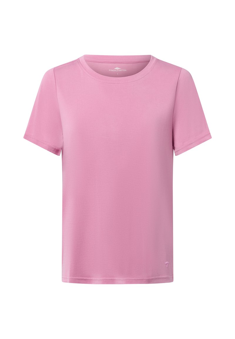 Korte mouwen T-shirt in lichtroze, gemaakt van gladde stof, met een ronde halslijn en een ontspannen pasvorm. Minimalistisch logo in de onderste hoek.