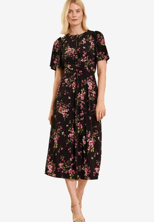 MIDI - REGULAR FIT - Trikotāžas kleita - black and pink floral