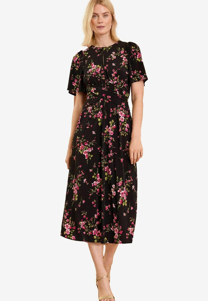 Love & Roses MIDI - REGULAR FIT - Trikotāžas kleita - black and pink floral