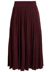 Gonna maxi in un profondo bordeaux, realizzata in un tessuto morbido. Presenta una vita ampia e elastica e un design plissettato per aggiungere texture e movimento.