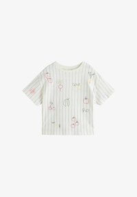 Unselected, white stripe embroidered fruits